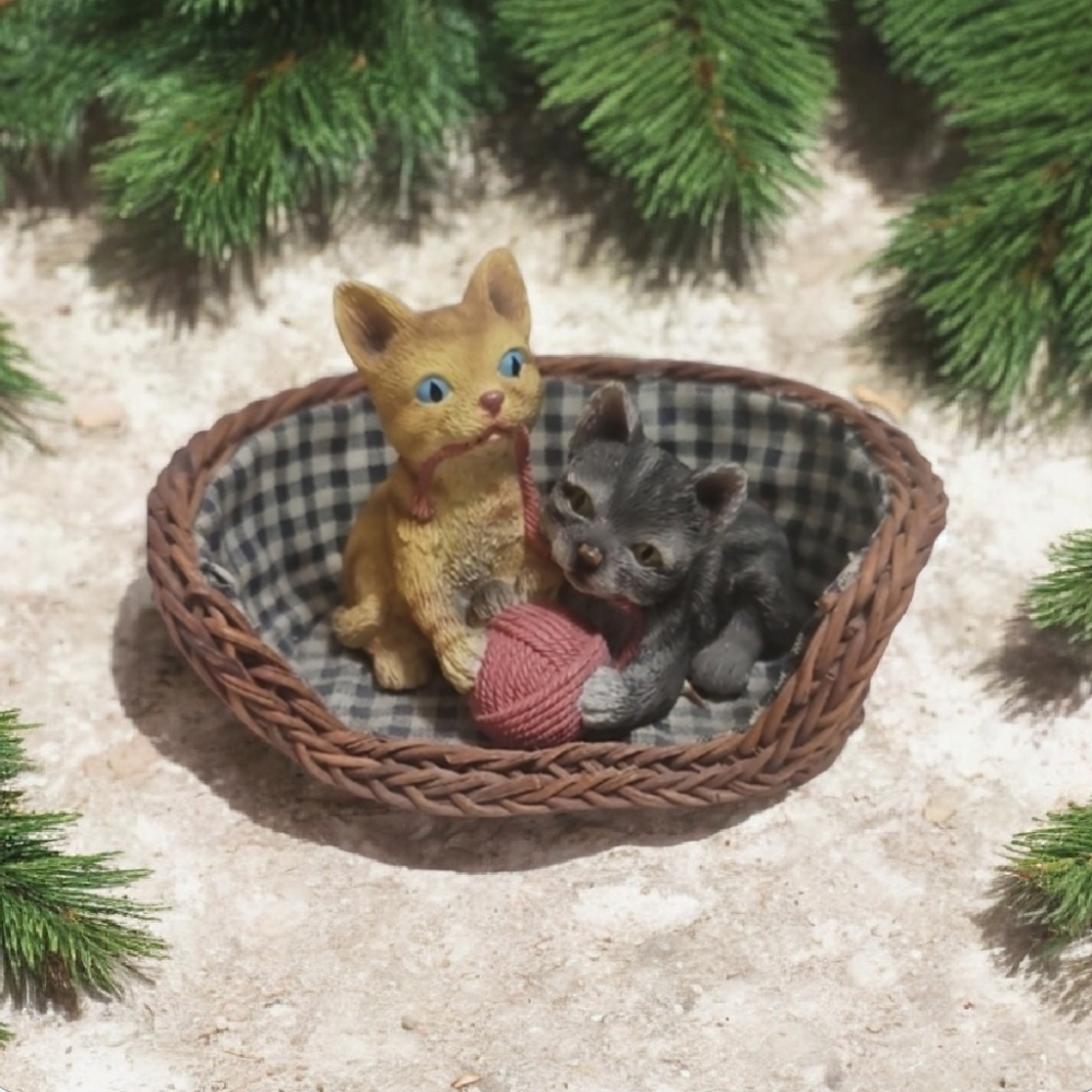 Charming Cat Figurine Set in Basket By Living Stone